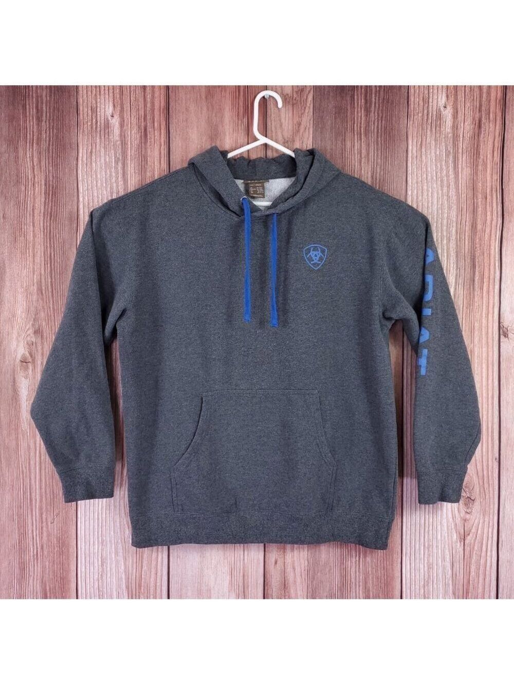 Ariat Logo Hood Mens XL Fleece Lined Screen Print Hoodie Kangaroo Pocket Gray